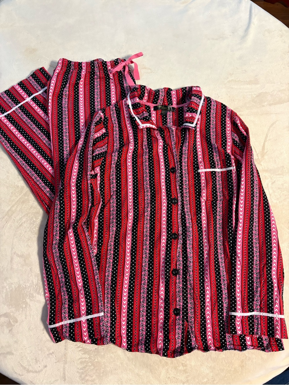 Disney Red, Pink and Black Striped Women’s Pajama Set